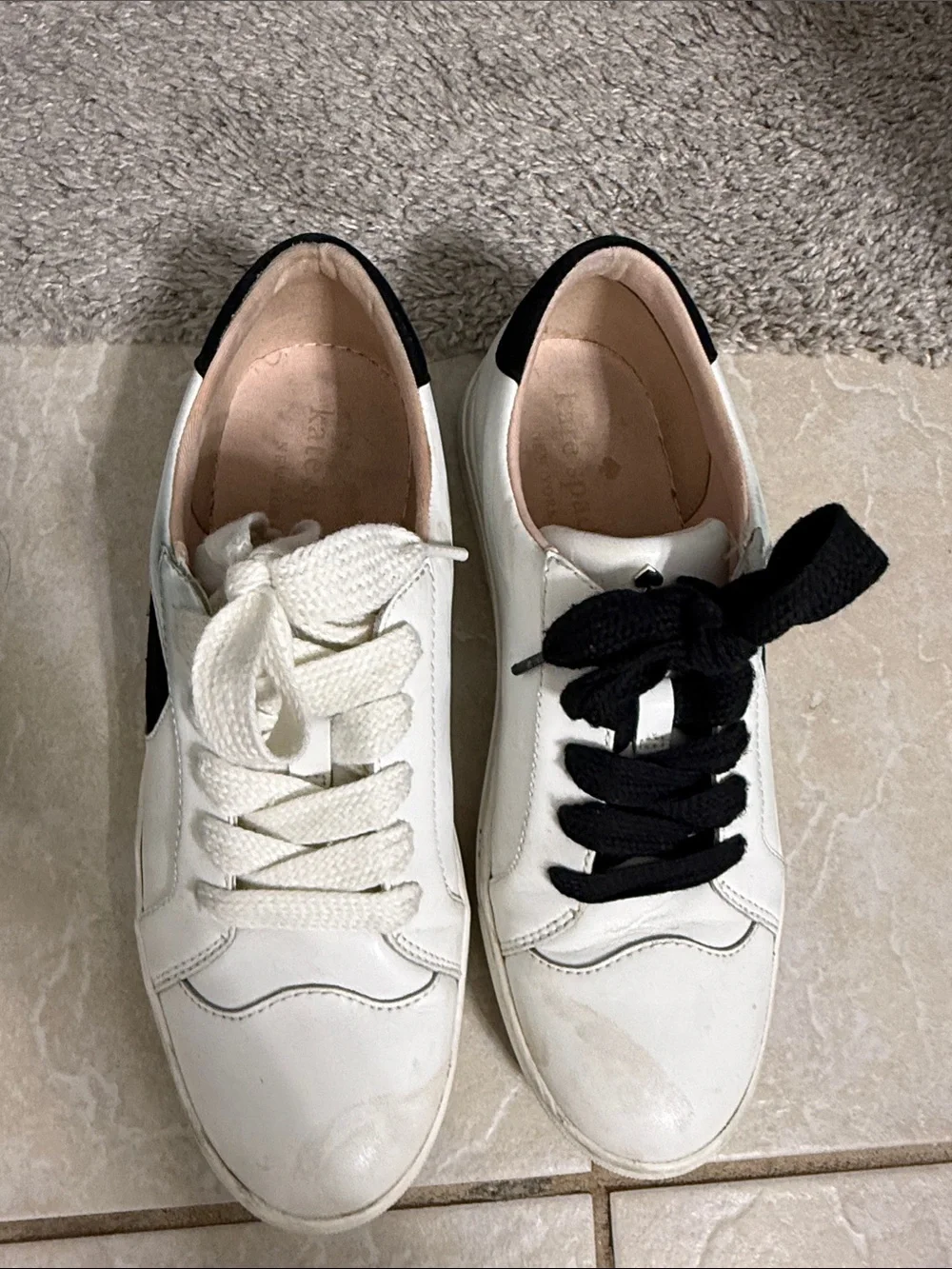 kate spade White Leather Sneakers with Black Spade Detail